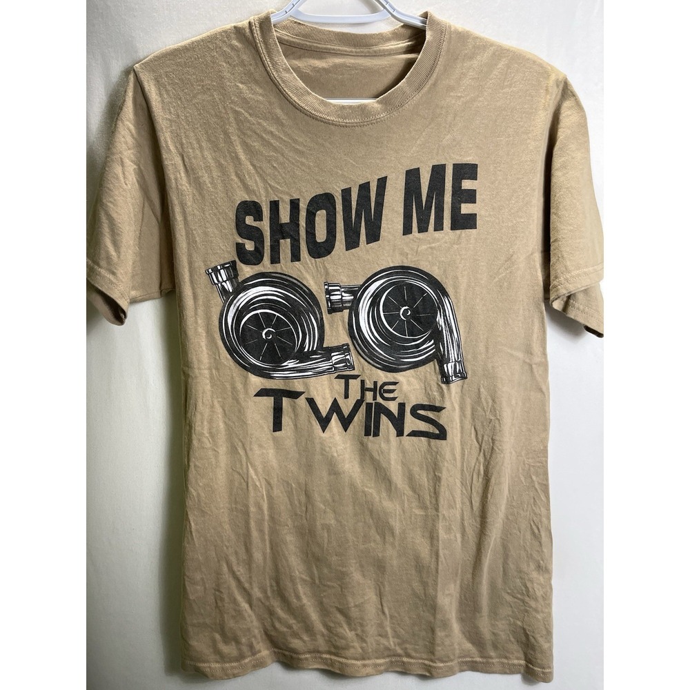 Funny Turbo Racing Show Me Your Twins TTs T-Shirt Beige Men's Small Gear Head